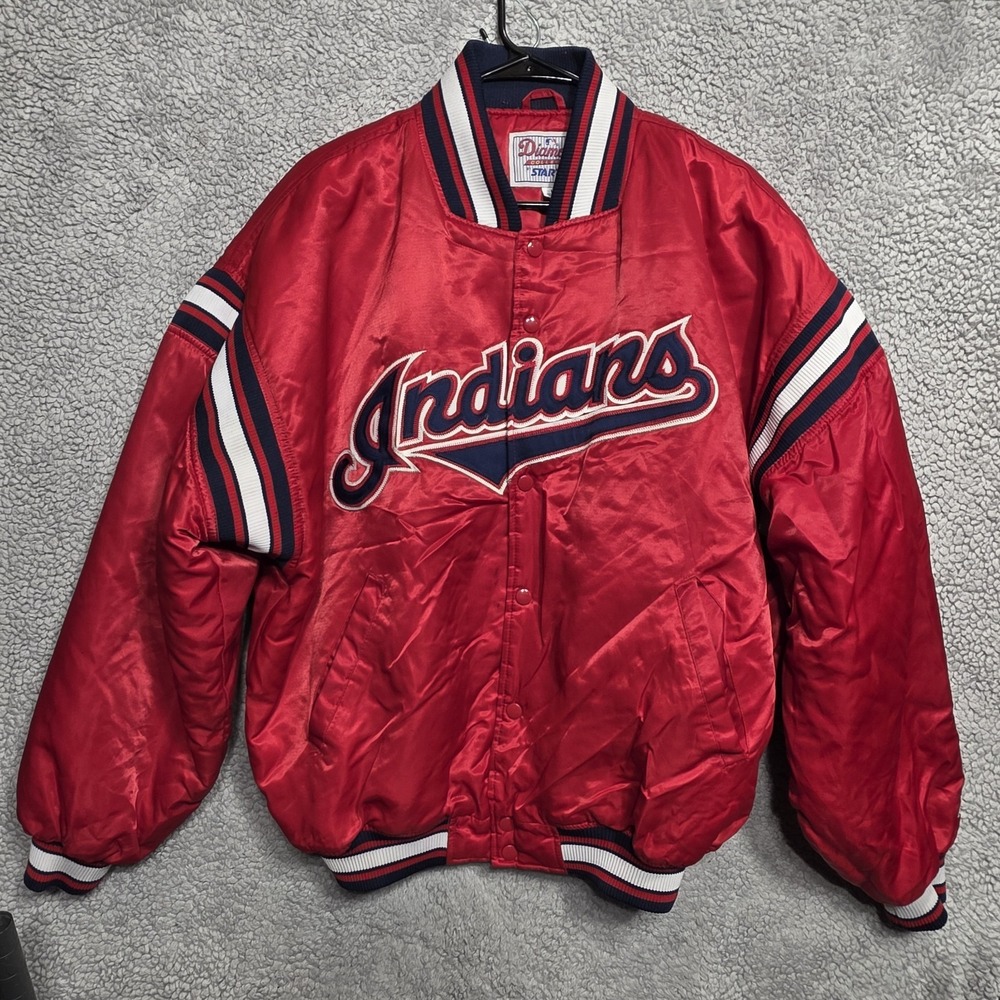 Rare VTG Cleveland Indians Starter Red Satin Jacket Diamond‎ Collection Mens LRG